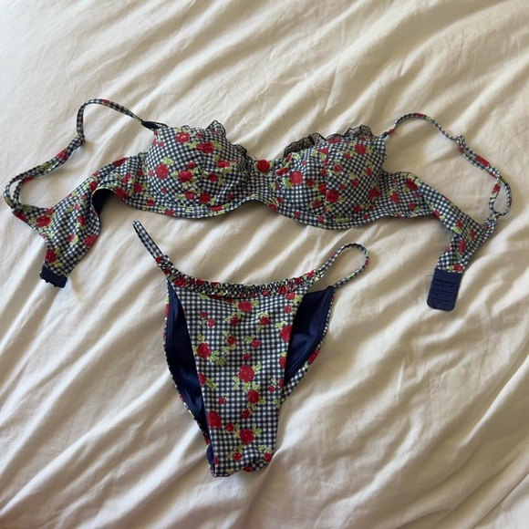 Frankie's Bikinis Other - New Frankie's Bikinis x Guizio rose red and navy Blue Gingham Bikini bra top